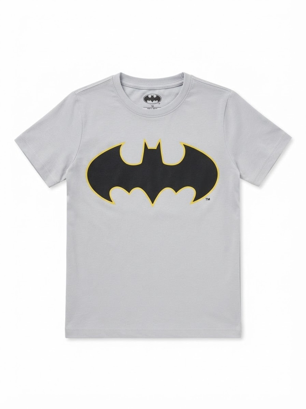 DC Boys' Batman Logo Short Sleeve Tee - Light Gray & Black with Yellow Trim